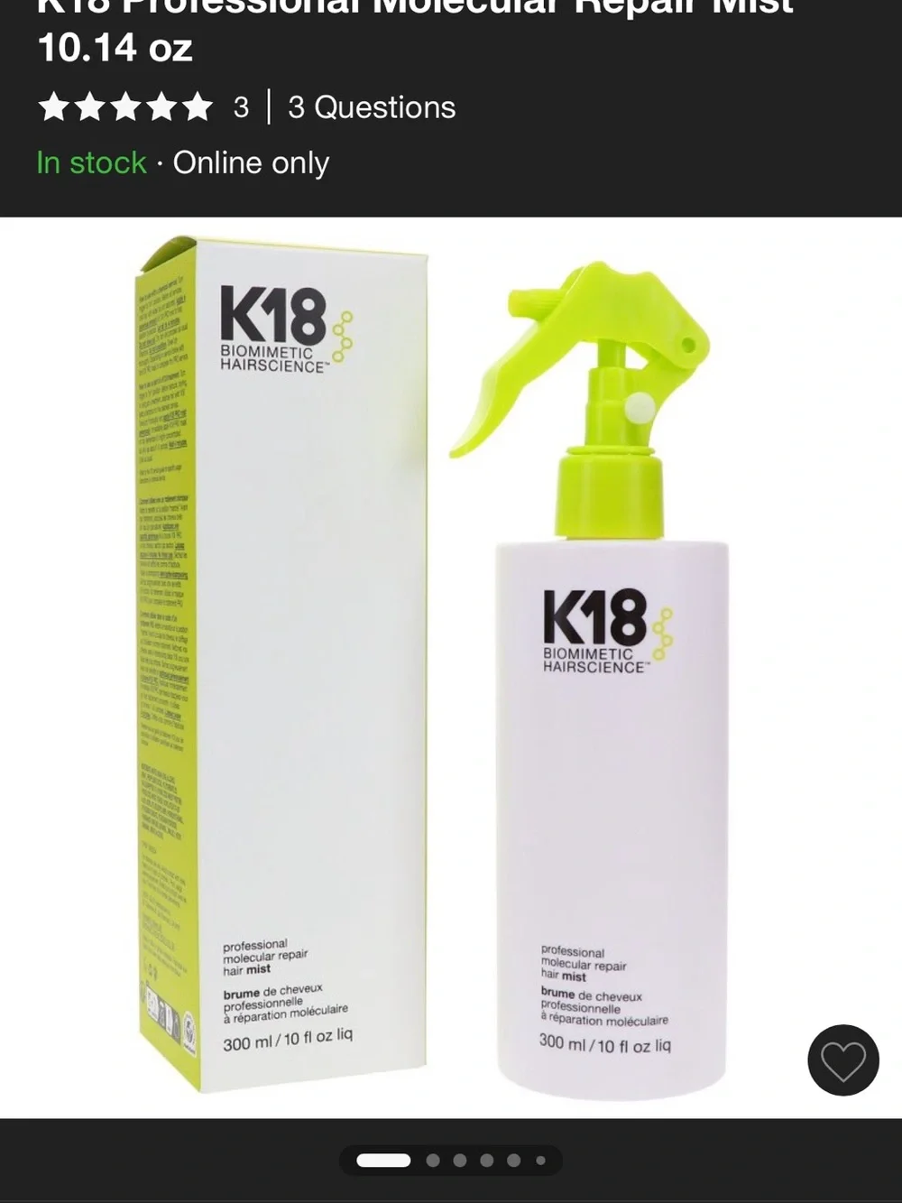 K18 Professional Molecular Repair Hair Mist — Lime/White